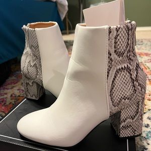 White/Faux Snake Skin booties